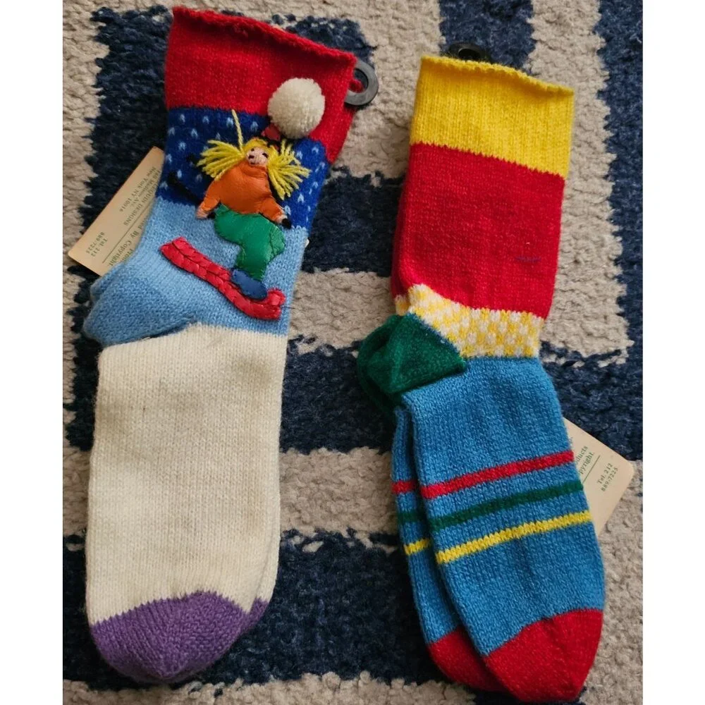 Handcrafted Harlequin Designs Knit Socks For Ages 3-6 80% Acrylic & 20% Nylon Co